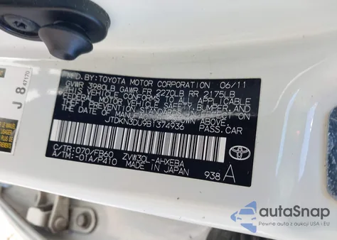 2011 Toyota Prius z USA, uszkodzony, nr VIN JTDKN3DU9B1374936